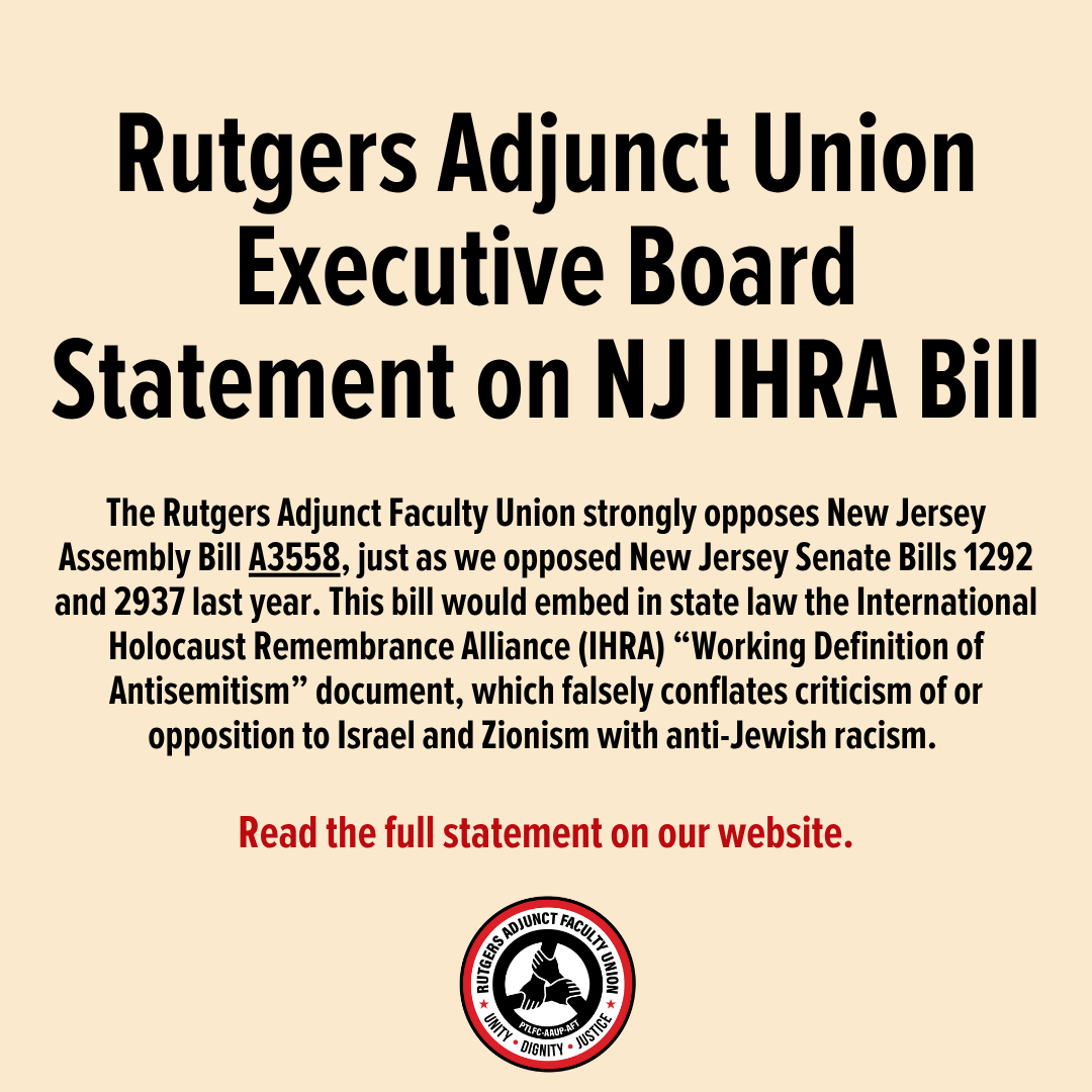 As a faculty union, we are greatly concerned with the impact that bill A3558 would have on academic freedom and the exercise of 1st Amendment rights to free speech, assembly, and the press on NJ campuses. Read the full Executive Board statement here: loom.ly/S-IR2us