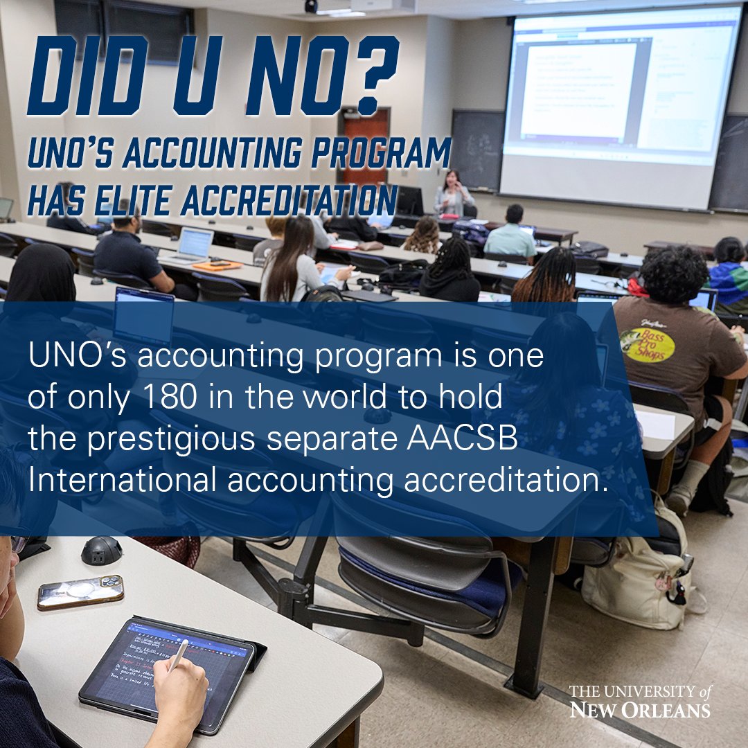 UofNO's tweet image. Did U NO?
On top of having an AACSB-accredited business school, UNO's accounting program holds a separate AACSB international accounting accreditation. The AACSB accredits programs with a high standard of quality, focusing on engagement, innovation, and impact.