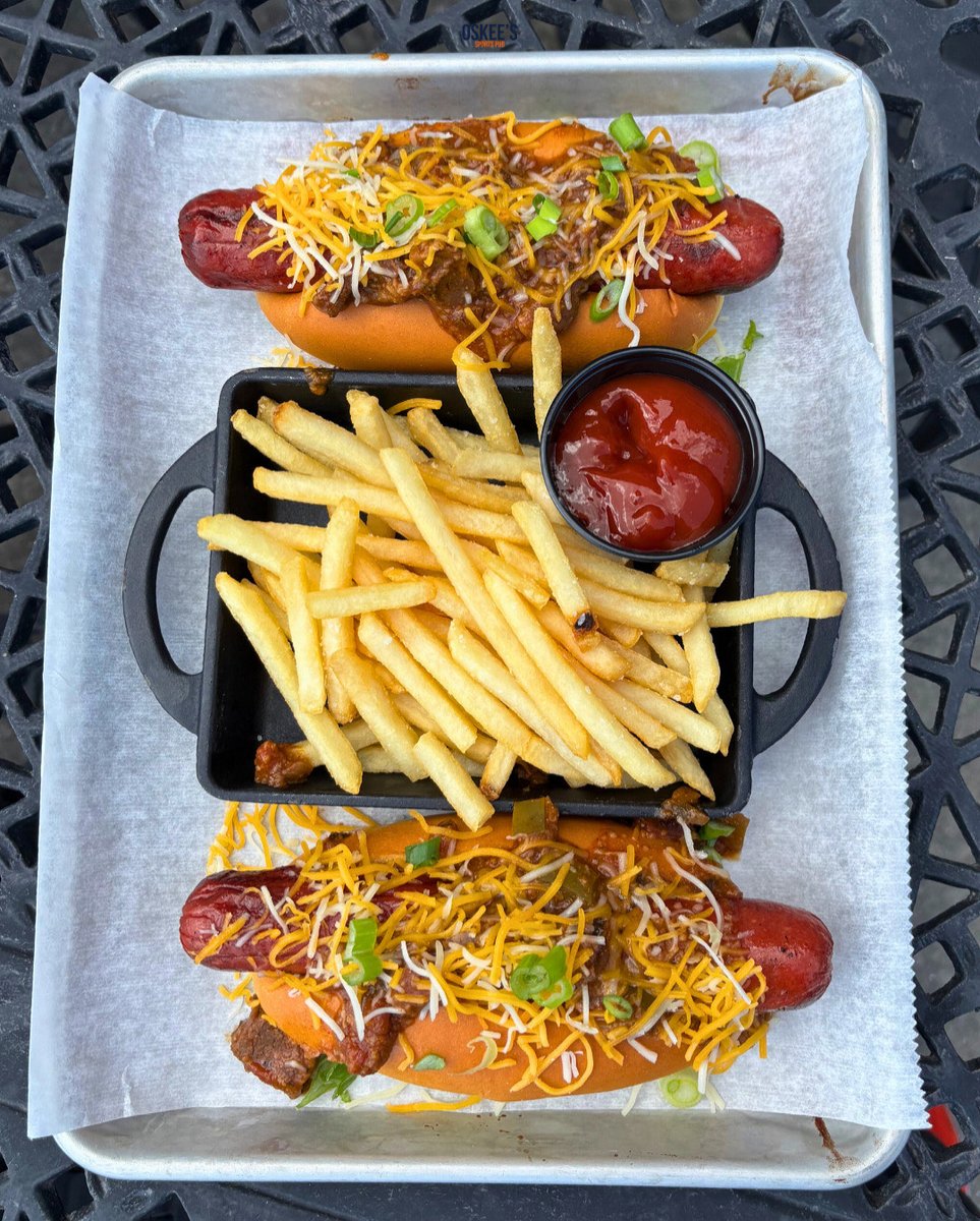 Monday just got better. Our Chili Cheese Dog special is back — come grab one while it's hot!

#champaign | #urbana | #mondayspecial | #oskeessportspub