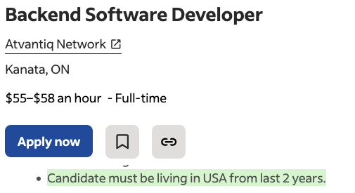 The #IT #hiring can be just insane. Job reads Kanata, Ontario but the "Candidate must be living in USA from last 2 years." #atvantiq