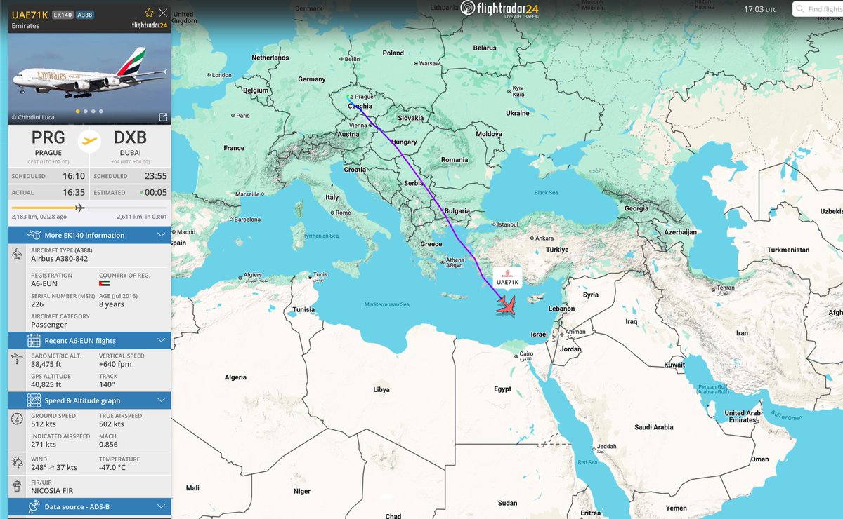 flyrosta's tweet photo. ⚠️✈️⚠️ Aktuálně je na cestě do UAE jeden let z Prahy. Konkrétně se jedná o let Emirates EK140. 

Večer na 21:15 je naplánován další let do Dubaje a to flyDubai FZ1782.

Dnešní lety do Kataru QR290 a let Etihad EY156 do Abu Dhabi jsou již ve své finální destinaci. https://t.co/UtxEnbUKYY