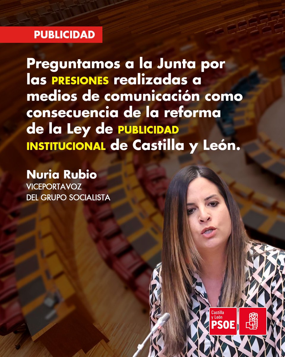 PSOE Castilla y León (@psoe_cyl) on Twitter photo ¿Ha presionado la Junta a medios de comunicación para impedir la reforma de la Ley de Publicidad Institucional?
Pedimos la comparecencia del director general de Comunicación de Mañueco.
📍 <a href="/Nuri_Rubio/">Nuri Rubio/❤️</a>
#AtréveteAlCambio ¿Ha presionado la Junta a medios de comunicación para impedir la reforma de la Ley de Publicidad Institucional?
Pedimos la comparecencia del director general de Comunicación de Mañueco.
📍 <a href="/Nuri_Rubio/">Nuri Rubio/❤️</a>
#AtréveteAlCambio