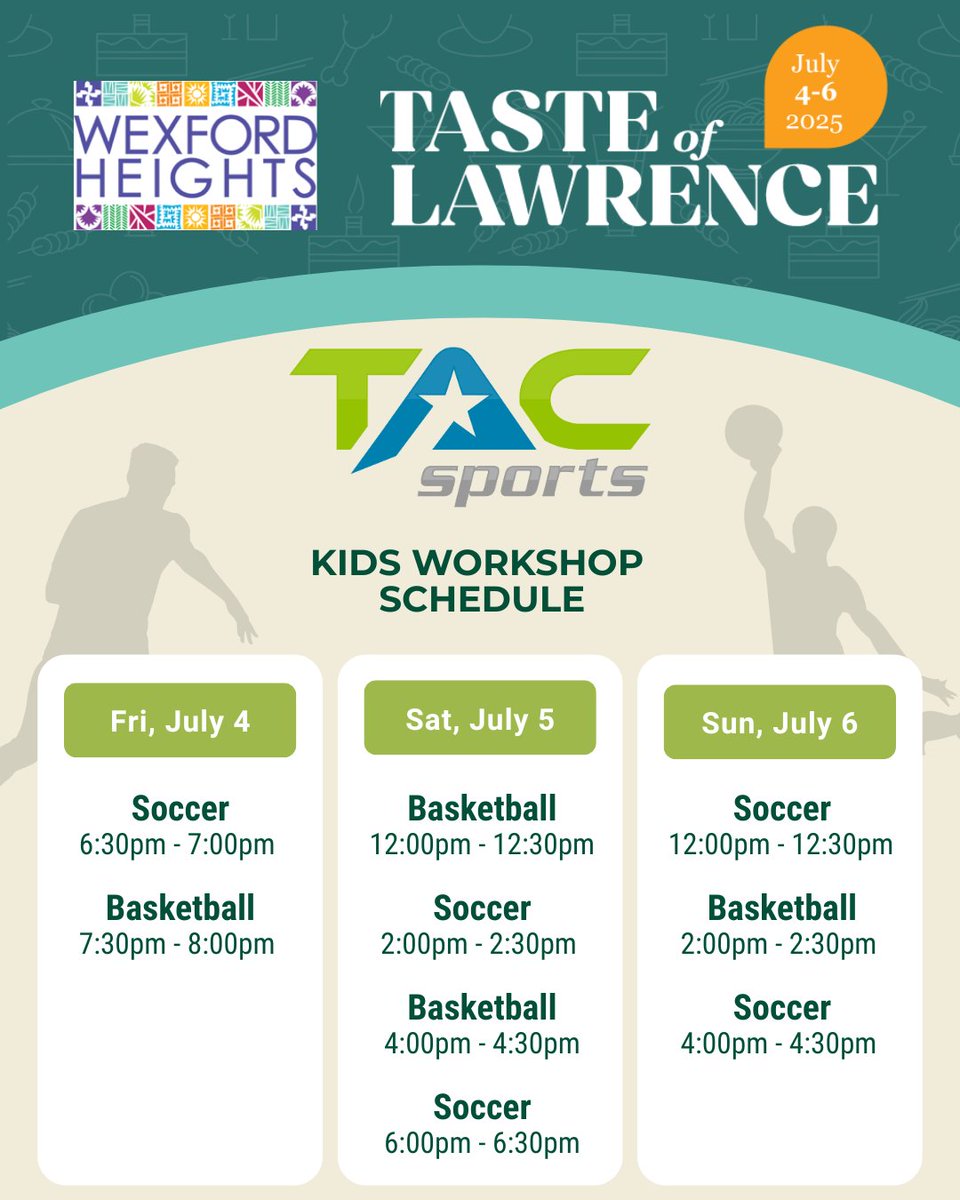Exciting news for families at Taste of Lawrence 2025! 🎉 This year, kids can enjoy FREE interactive workshops hosted by TAC Sports 🏀🏹 
📍 Visit the TAC Sports booth near the Family Stage from July 4–6

#tasteoflawrence #TOL2025 #TACSports #streetfestival #scarborough