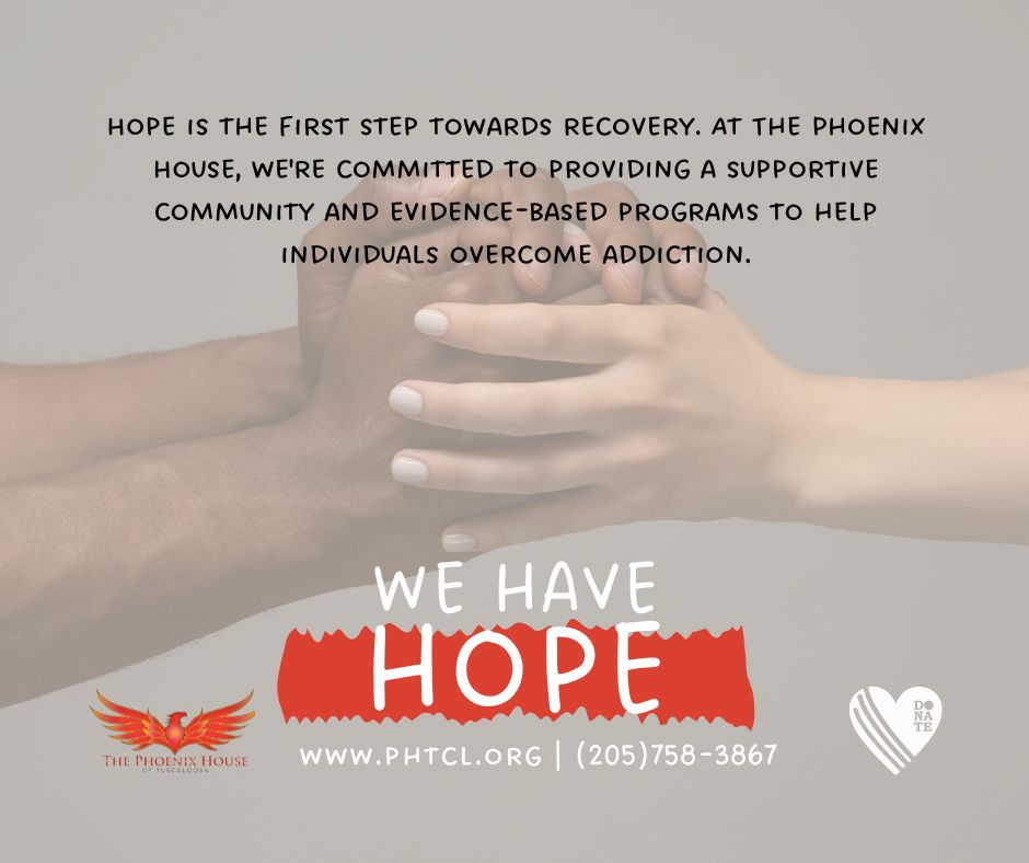 PhoenixHouseAL's tweet image. Hope is the first step towards recovery. At The Phoenix House, we're committed to providing a supportive community and evidence-based programs to help individuals overcome addiction. Donate today &amp;amp; help us continue to make a difference! #HopeForRecovery #ThePhoenixHouse