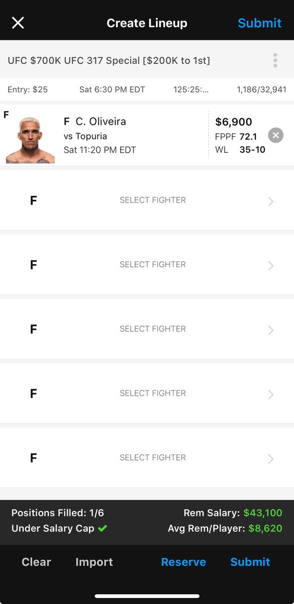 People complain about the Draftkings Reward program but ignore things like Draftkings giving us Charles Oliveira for a nice $6900