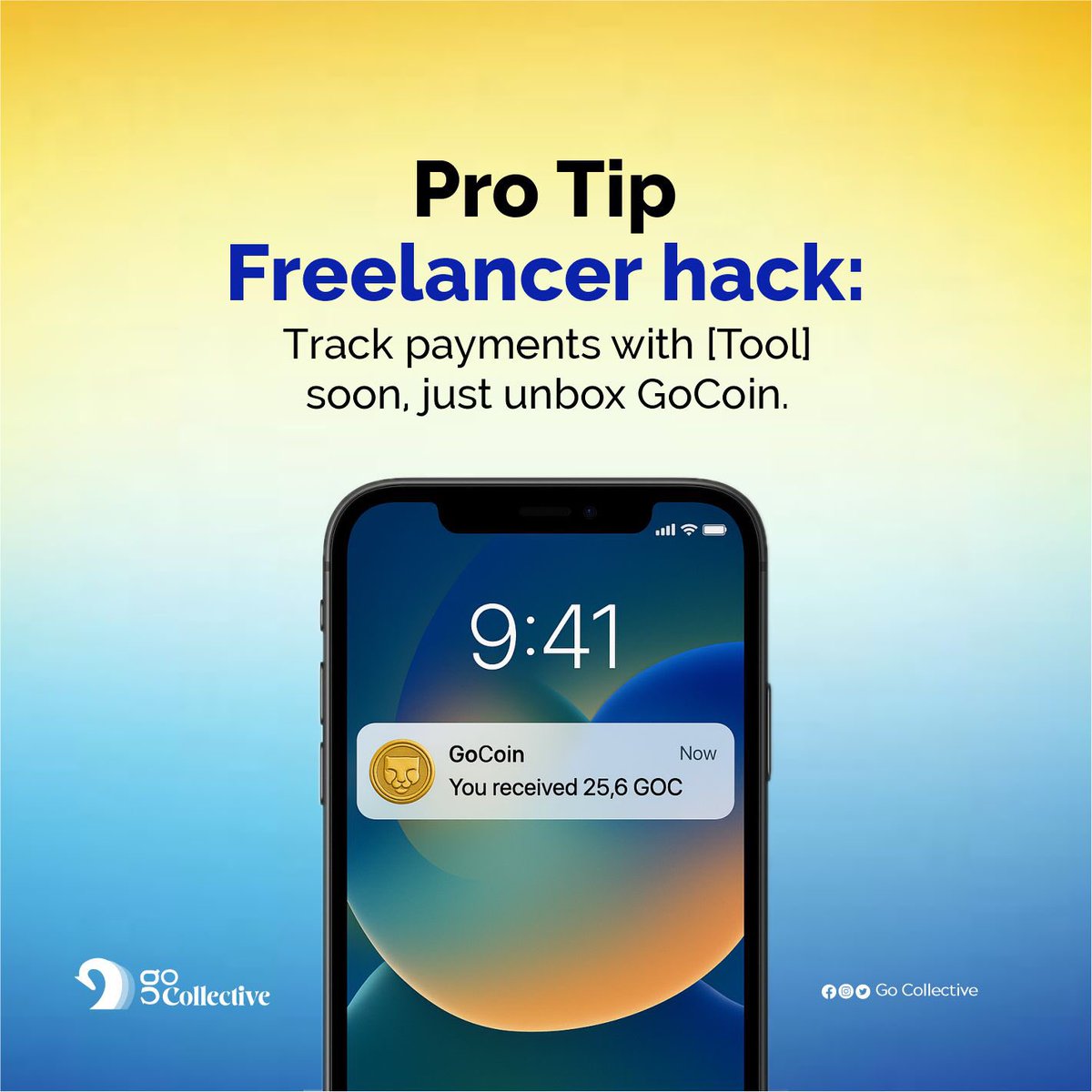 Pro Tip
Freelancer hack: Track payments with [Tool]. Soon… just unbox GoCoin.😉

#freelance #Cryptocurrency