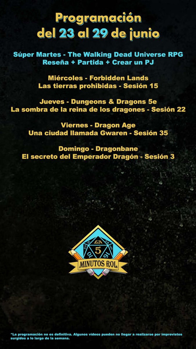 #LunesdeProgramación Perdón por la tardanza en publicar la programación, teníamos que confirmar si iba a ser posible publicar ese Súper Martes. [Marc: Qué bestialidad, tres vídeos en un sólo día].