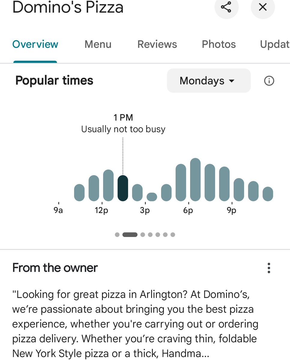 PenPizzaReport's tweet photo. Both Dominos outside the White House are reporting abnormally low traffic. 

Both Dominos nearby the Pentagon are not reporting any live traffic. 🤔

Papa Johns is still reporting high traffic.

As of about 1:10pm ET https://t.co/GxVXSgUIXv