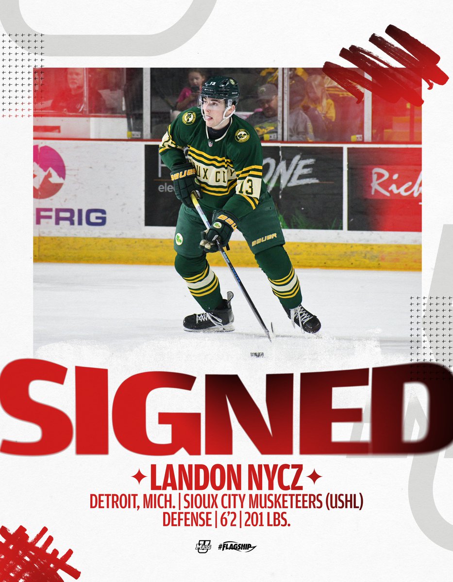 UMassHockey's tweet photo. Rounding out our defensive corps for the 2025-26 season is 2026 @NHL draft eligible Landon Nycz out of the @USHL 

Please join us in welcoming Landon to the squad!

🔗: https://t.co/bmj0oEdX9w

#NewMass X #Flagship 🚩 https://t.co/1qo9Jukf6B