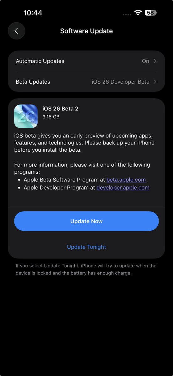 stufflistings's tweet photo. iOS 26 Beta 2 is now live.
#Apple #iOS26 https://t.co/7U6sYrIKDS