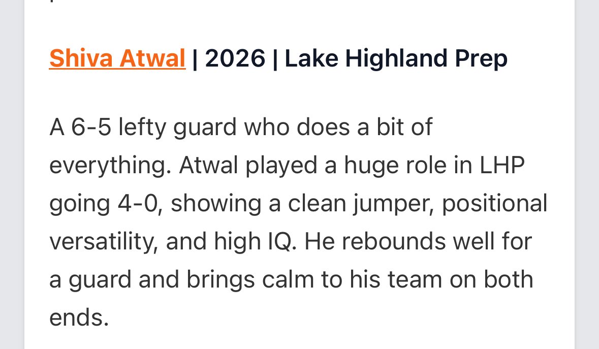 Kevin Driscoll (@_kevindriscoll) on Twitter photo Shout Out to Shiva Atwal <a href="/ShivaAtwal/">Shiva Atwal</a> Of Lake Highland Prep on an outstanding performance at <a href="/FABCHoops/">FABC Hoops</a>
Catch Lake Highland Prep in GA this weekend. Shout Out to Shiva Atwal <a href="/ShivaAtwal/">Shiva Atwal</a> Of Lake Highland Prep on an outstanding performance at <a href="/FABCHoops/">FABC Hoops</a>
Catch Lake Highland Prep in GA this weekend.