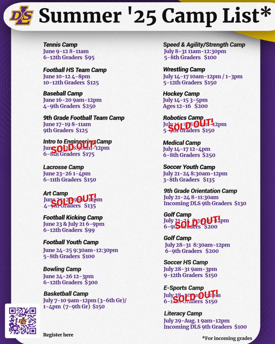 DLSPilots's tweet image. Some camps are sold out, but many are still available! It's not too late!
Scan the QR code to register or click on the link:
tinyurl.com/DLSCamps25
#PilotPride