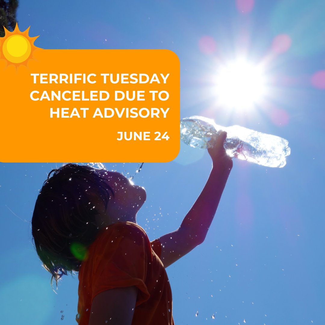 WRLibrary's tweet image. 🚨 PROGRAM UPDATE: Due to the extreme heat advisory, Terrific Tuesdays at the James City County Library is canceled for tomorrow (6/24). Be sure to stay cool and hydrated this week!