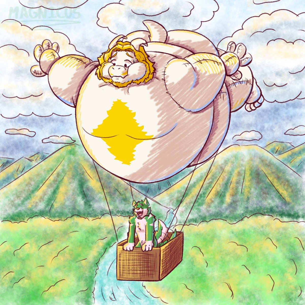 MagnicusFat's tweet photo. Note to self: next time, pack helium snacks and a flight plan.

#InflationFur #furinflation #Balloon #asgore #deltarune #undertale #inflation #inflationart https://t.co/M1BYAACJCk