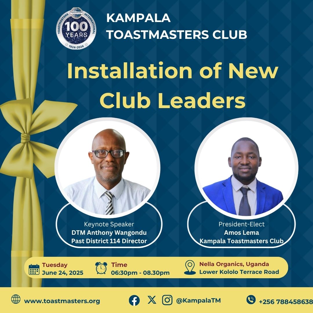 Join us tomorrow June 24th 2025 as  we install the club's new leadership  - a celebration of leadership, growth, and new beginnings. Don’t miss it! 🥂✨ #Toastmasters #LeadershipJourney #Installation2025"