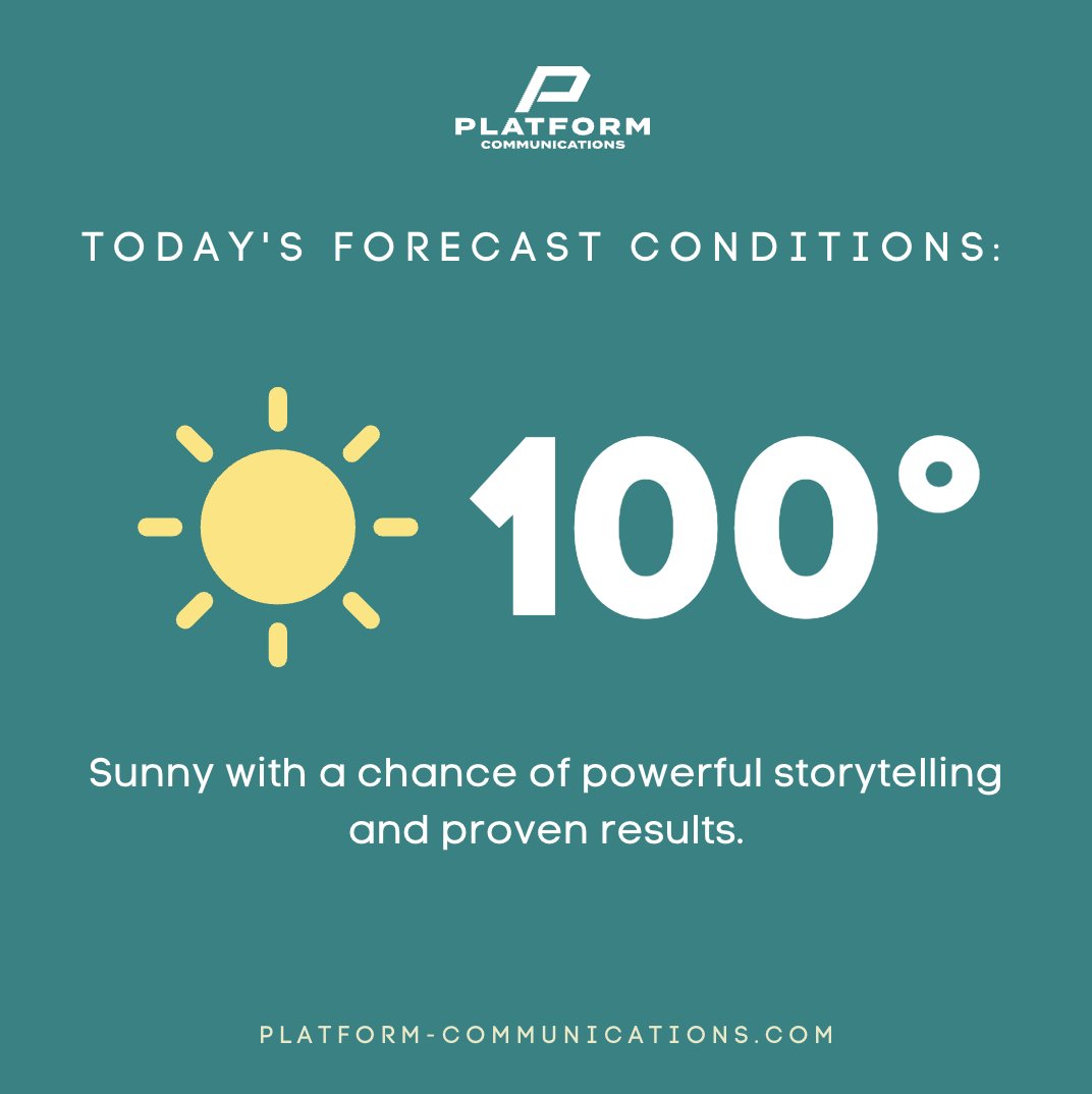 PlatformWI's tweet image. ☀️ Sunny skies with a 100% chance of killer marketing and PR! At Platform Communications, the forecast is always bright for your brand.
Learn more about our services here → platform-communications.com/our-services