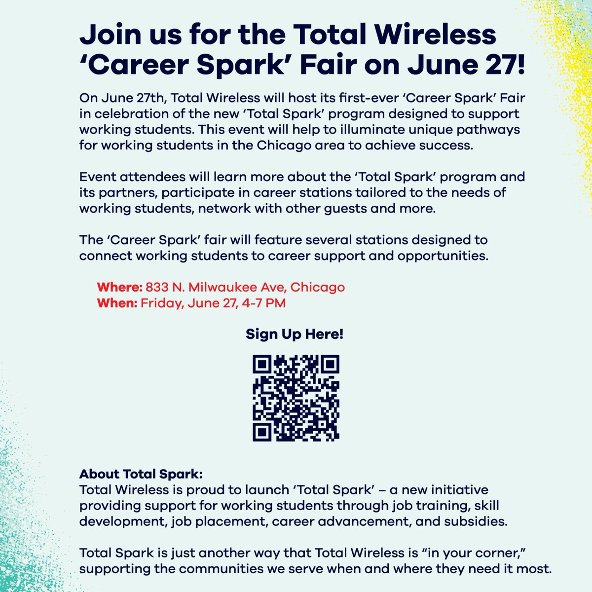 LIFT (@liftcommunities) on Twitter photo LIFT-Chicago is honored to be a recipient of a Total Spark grant from <a href="/totalwireless/">Total Wireless</a> and to be a part of the first-ever Career Spark Fair this Friday! Together, we will help working students access job training, skill development, job placement, career advancement, and subsidies. LIFT-Chicago is honored to be a recipient of a Total Spark grant from <a href="/totalwireless/">Total Wireless</a> and to be a part of the first-ever Career Spark Fair this Friday! Together, we will help working students access job training, skill development, job placement, career advancement, and subsidies.
