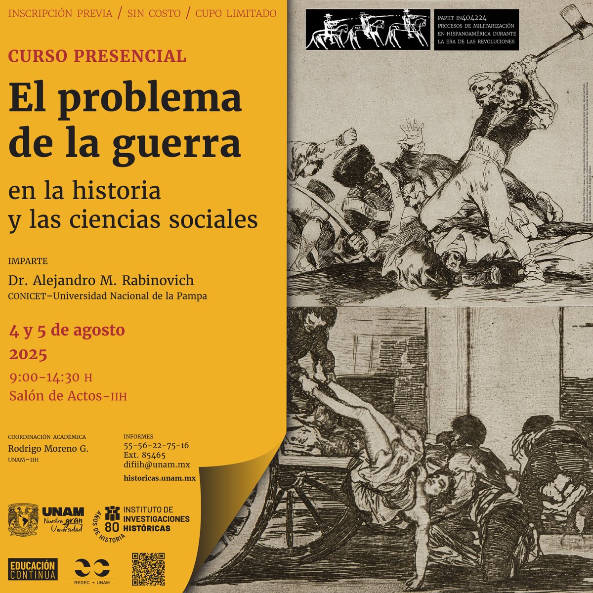 UNAM_Historicas's tweet image. ¡Curso presencial gratuito!
Te invitamos a acercarte a un panorama general y actualizado sobre los ciclos de movilización armada, militarización y guerra en el ámbito sudamericano durante los siglos XVIII y XIX.
Más información en:
historicas.unam.mx/educacion-cont…
