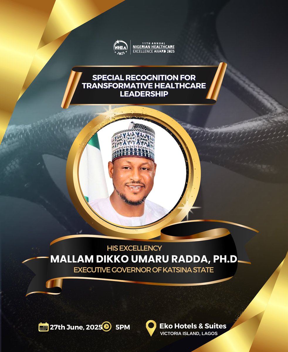Honouring excellence in healthcare leadership!
At #NHEA2025, we proudly recognize H.E. Mallam Dikko Umaru Radda, Ph.D, Governor of Katsina State, for his transformative impact on healthcare.