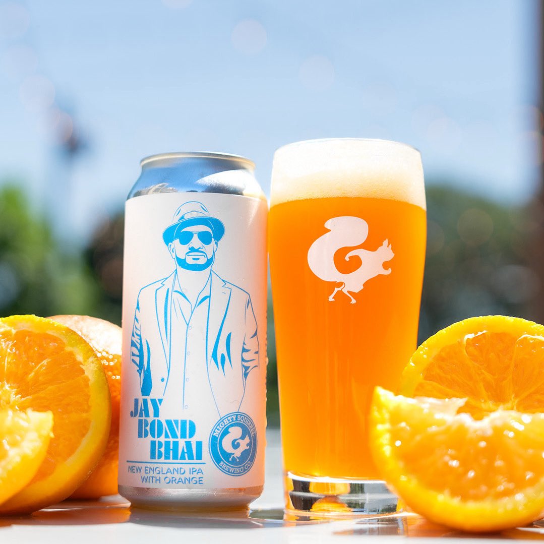 Jay Bond Bhai is a New England IPA, named after our friend Jay Bond Patel, a successful entrepreneur, a generous philanthropist, and a spirited community leader.

Brewed with oranges, this NE IPA has notes of citrus, mango, peach, melon, papaya, with a smooth finish.

ABV: 007%