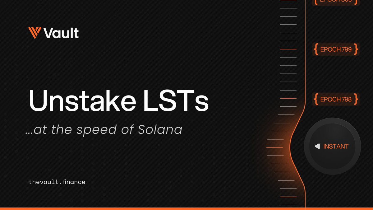 Why wait an epoch to unstake your LSTs?
With Vault, it can be instant - at the speed of Solana ⚡️

Unstake smarter using our Unstake Pool.
