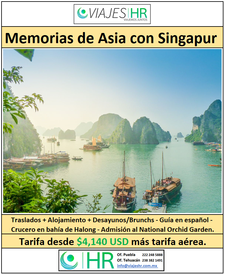 Gran viaje de 15 días por el Sudeste Asiático: ‘Memorias de Asia con Singapur' con recorridos por Hanoi, Halong, Luang Prabang, Siem Reap, Bangkok, Koh Samui y Singapur.

VIAJES HR
¡Viajemos Juntos!
