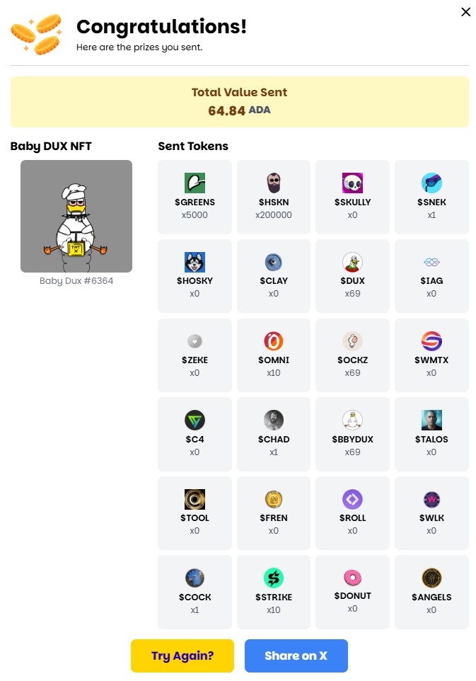 ποΈβ€οΈπππ (@cryptodramz) on Twitter photo I just gifted a $DUX Loot Box & Baby DUX NFT with a total value of 64.84 ADA!
Ya ya I know some of you still think I'm playing around (guilty).
I'm also working hard to grow my favorite communities and deliver real value to our participants.
<a href="/virtuallymade/">virtuallymade</a>
<a href="/hoskilien/">Charles Hoskilien</a> I just gifted a $DUX Loot Box & Baby DUX NFT with a total value of 64.84 ADA!
Ya ya I know some of you still think I'm playing around (guilty).
I'm also working hard to grow my favorite communities and deliver real value to our participants.
<a href="/virtuallymade/">virtuallymade</a>
<a href="/hoskilien/">Charles Hoskilien</a>