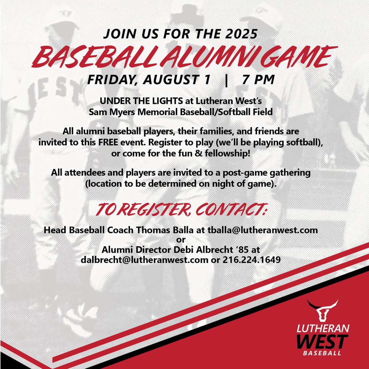 LW Baseball (@lw_baseball_) on Twitter photo 2025 Alumni Game - Friday, August 1st @ 7:00p under the lights! <a href="/LW_Athletics/">Lutheran West Athletics</a> <a href="/LutheranWest/">Lutheran West</a> 2025 Alumni Game - Friday, August 1st @ 7:00p under the lights! <a href="/LW_Athletics/">Lutheran West Athletics</a> <a href="/LutheranWest/">Lutheran West</a>