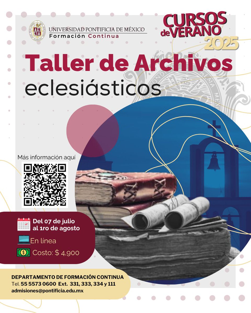 Como cada verano los invitamos a inscribirse , participar y aprender sobre el patrimonio eclesiástico de nuestro país. El curso es impartido por responsables y gestores de este patrimonio.  Es en linea y les garantizo que aprenderán mucho
#universidadpontificia