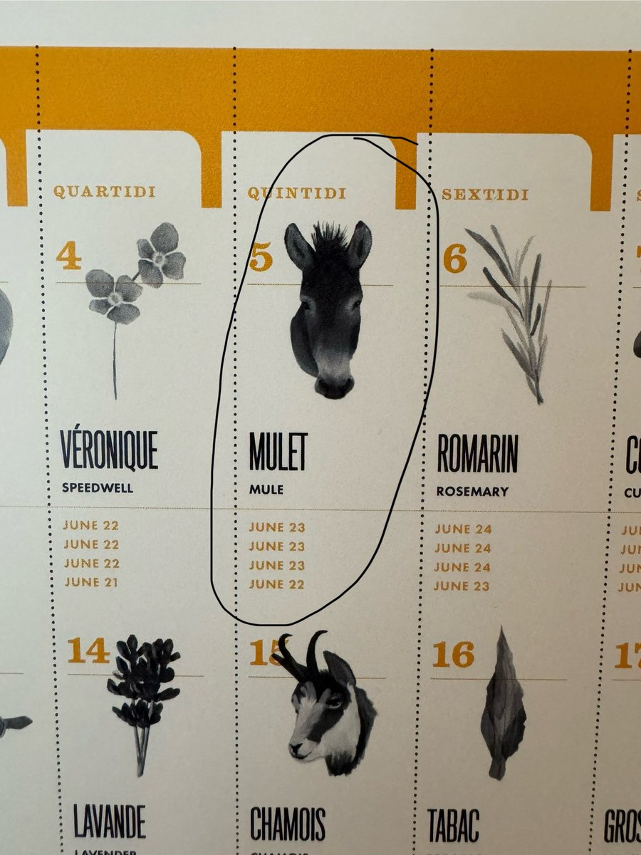 It’s Mule Day! Happy Mule Day! Don’t you wish you had a French Republican Wall Calendar so you didn’t waste half the day not knowing it was Mule Day? Tinyurl.com/lulufrwc
