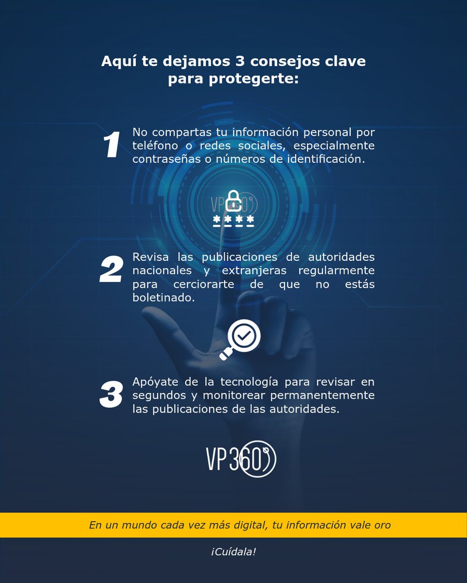 vp360mexico's tweet photo. ¡Protege tu identidad antes de que sea demasiado tarde! 🕵️‍♂️
¿Sabías que el robo de identidad puede afectar también tu relación con autoridades nacionales y extranjeras?

VP360°

#SeguridadDigital #RoboDeIdentidad #ProtegeTuInformación #Ciberseguridad #ComplianceVP360 https://t.co/efzW773Gn7