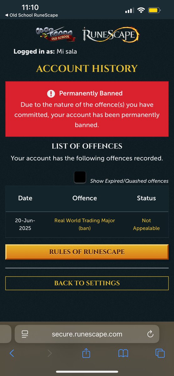 RyanRodriguezz's tweet photo. PLEASE GUIDE ME , I got a ‘Real World Trade’ ban on my Ironman😭 how is this even possible😭, how can I get this looked at please! Rsn: Mi Sala @JagexSupport @JagexTwisted @JagexAsh @jagex https://t.co/XpyUUtP7F4
