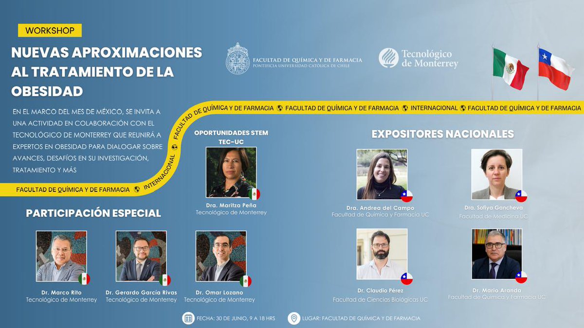 _SBCCh's tweet image. Workshop “Nuevas aproximaciones al tratamiento de la obesidad”
🗓️ 30 de junio, 9-18 h
📍Facultad de Química y de Farmacia, Pontificia Universidad Católica de Chile
Inscripciones en el siguiente link:
docs.google.com/forms/d/e/1FAI…