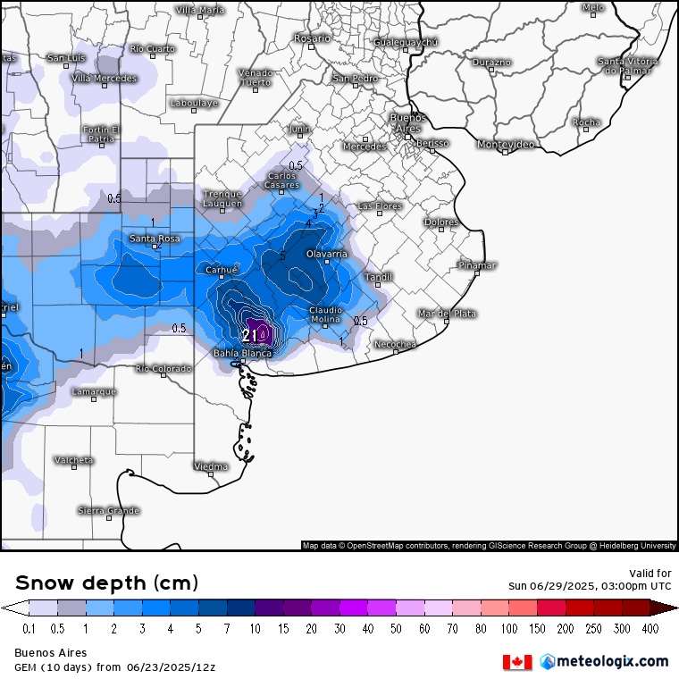 Nuevamente se presentan señales de #nieve , en éste caso para el domingo 29 de Junio, modelos europeo ECMWF y el modelo canadiense GEM con mayores acumulados. ❄️❄️❄️☃️ #snow