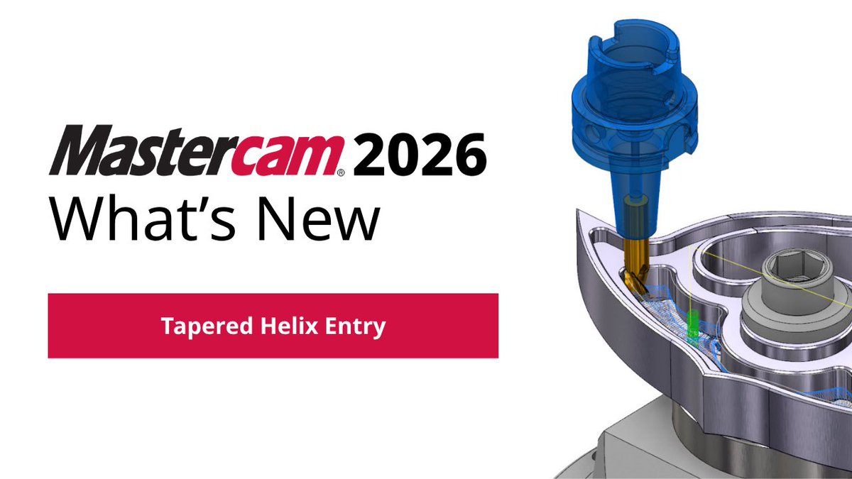 More control. Less heat. Smarter cutting. 🛠️ 

#Mastercam2026 introduces Tapered Helix entry for 2D Dynamic &amp; OptiRough. Better chip evacuation, smoother engagement - ideal for deep pockets &amp; tight areas.

🎥 Watch it in action: bit.ly/45odIoK

#CADCAM #Manufacturing