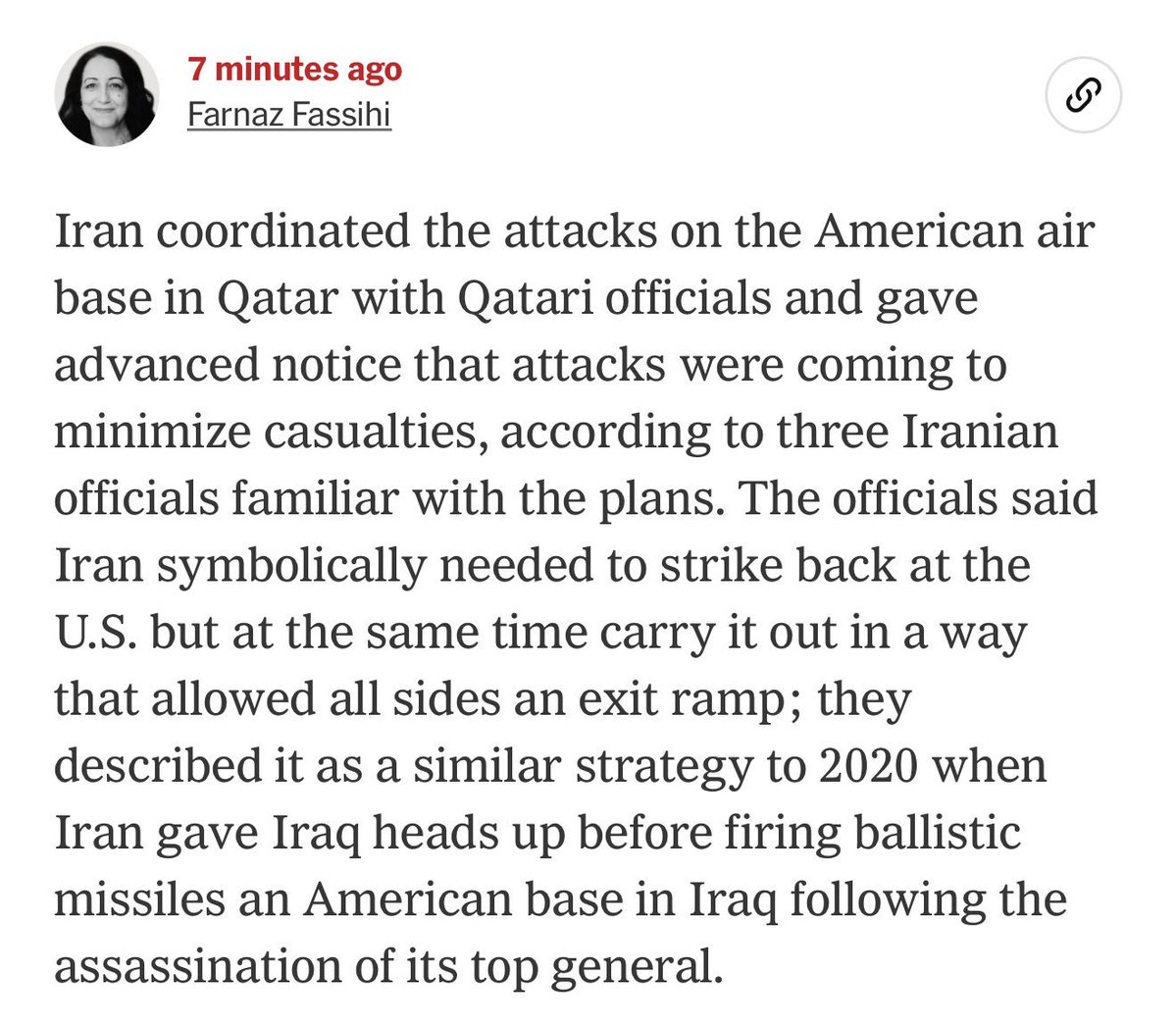 Clay Travis (@claytravis) on Twitter photo Iran told US and Qatar that attack was coming per <a href="/nytimes/">The New York Times</a> report. Wants to dial down conflict after we smoked them Saturday night. No word from NYT yet on gender identity of who fired missiles from Iran. Iran told US and Qatar that attack was coming per <a href="/nytimes/">The New York Times</a> report. Wants to dial down conflict after we smoked them Saturday night. No word from NYT yet on gender identity of who fired missiles from Iran.