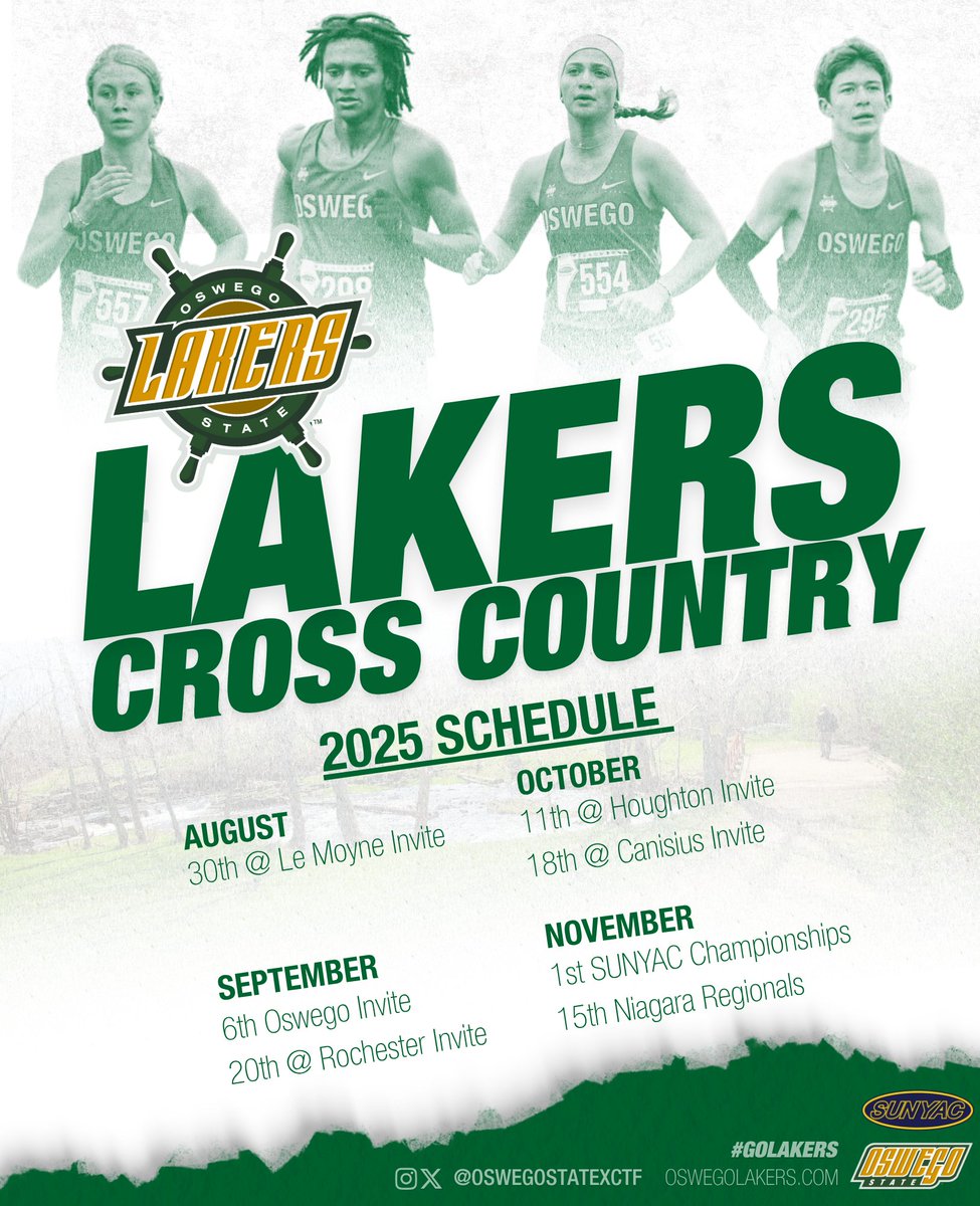 It's the official Oswego Men's &amp; Women's Cross Country schedule release for the 2025 season!!

Check out more details at oswegolakers.com

#GoLakers