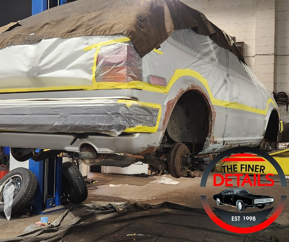 TheFinerDetail2's tweet photo. This classic came to us with a bit of rust, but after careful prep and attention to detail, it’s all set for a box liner spray to cover the sore spots! #TheFinerDetails #BoxLiner #Undercoating https://t.co/IEyXHRjmcv