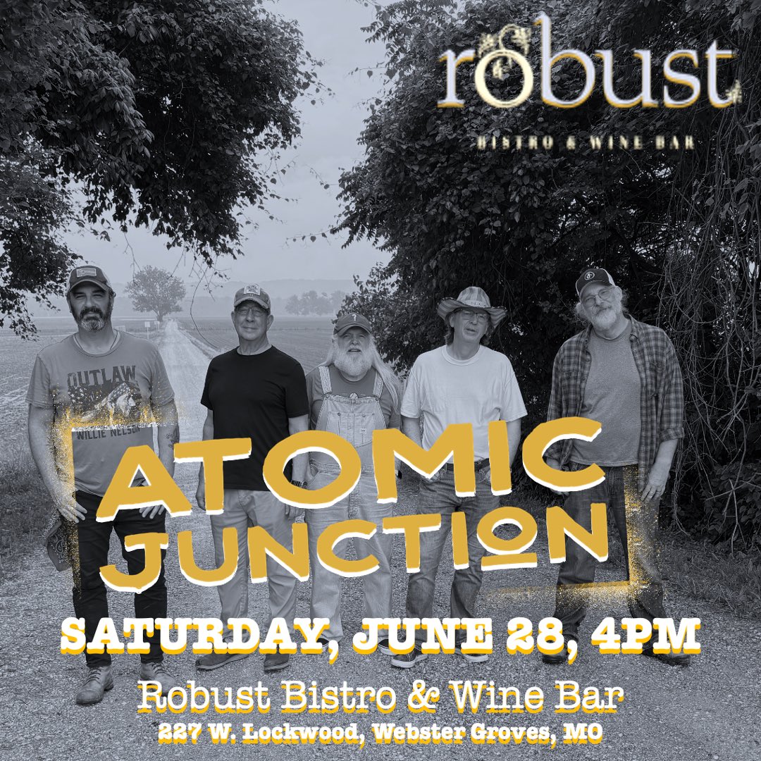 Atomic Junction (@junctionites) on Twitter photo Hope you can join us this Saturday afternoon in Webster Groves, Missouri for a fun show at the amazing @RobustWinebar!!!! Hope you can join us this Saturday afternoon in Webster Groves, Missouri for a fun show at the amazing @RobustWinebar!!!!