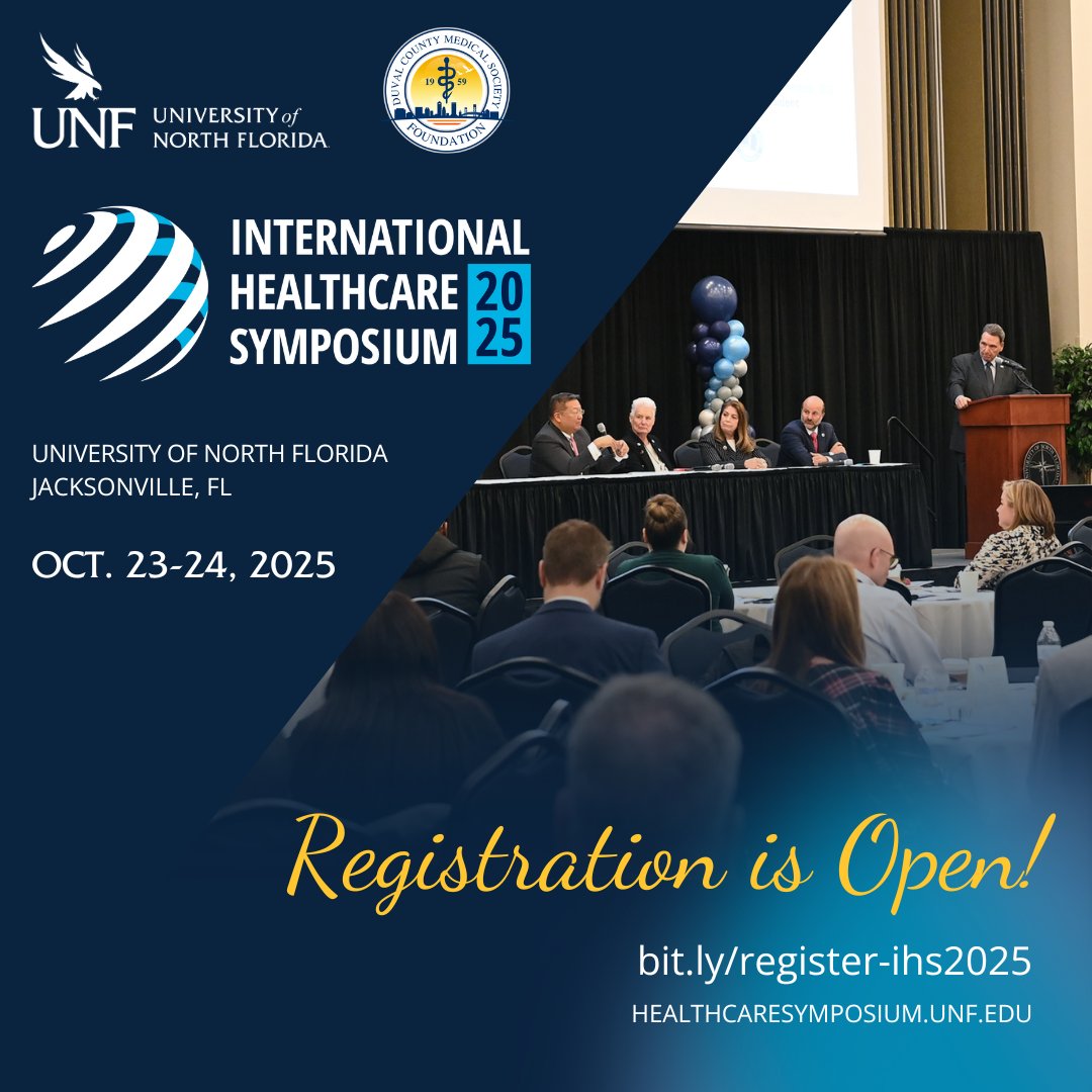 dcmsonline's tweet image. The #InternationalHealthcareSymposium, jointly hosted by @dcmsonline & @unfbrookshealth, is designed to educate, engage, and connect healthcare professionals about advancing health in the digital age. Early bird registration is now open! Learn more: healthcaresymposium.domains.unf.edu