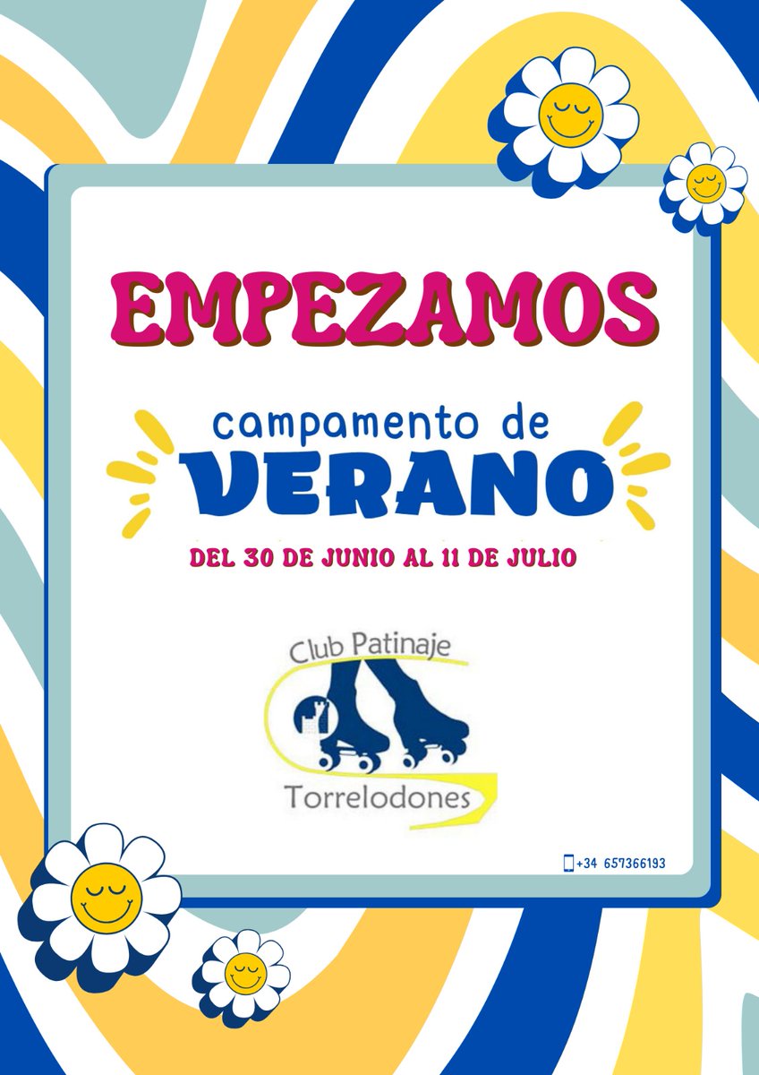 ¡Arranca el Campamento de Verano del Club Patinaje Torrelodones! 🛼🌞 
Del 30 de junio al 11 de julio
Te esperamos con patinaje, manualidades, natación y muchísimos juegos. 
¡No te lo pierdas!