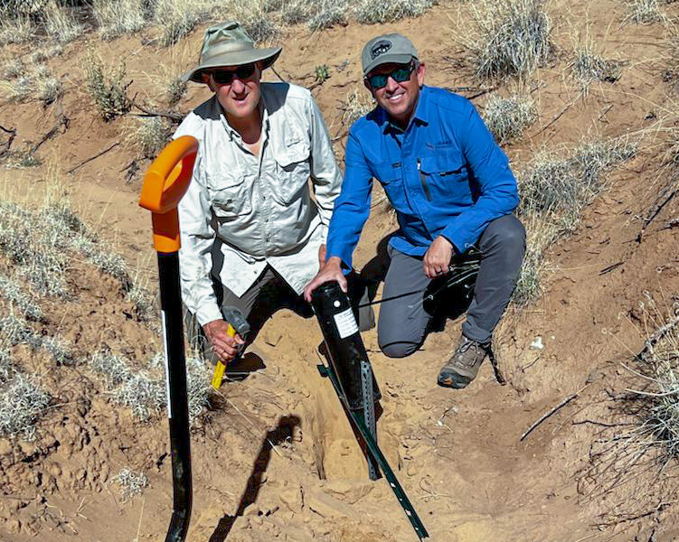 Out in the field at La Jara Mesa uranium project, New Mexico: Josh and David are installing storm water samplers as part of our baseline environmental data collection. Gathering this kind of information is a critical step in responsible project development. #Uranium