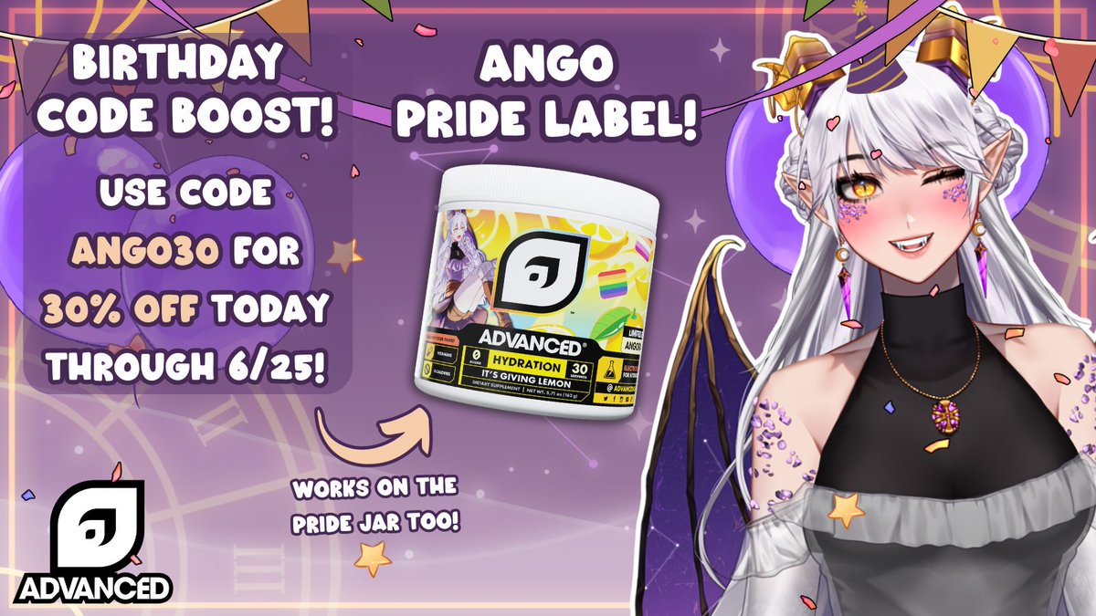 🥳It's my birthday!!🥳

The folks at <a href="/ADVANCEDgg/">ADVANCED®</a> were kind enough to give my code a little boost to celebrate! But also...we have our very first customized jar for Pride!! 

You can use the code ANGO30 to save 30% until the 25th AND it works on the pride jar🤩

⬇️🔗⬇️