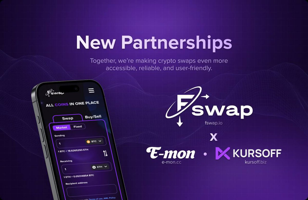 Fswap is growing fast — and we’re just getting started!

We’re excited to welcome two new partners: kursoff.biz and E-mon.cc

Together, we’re making crypto swaps even more accessible, reliable, and user-friendly. 📈

Website - fswap.io