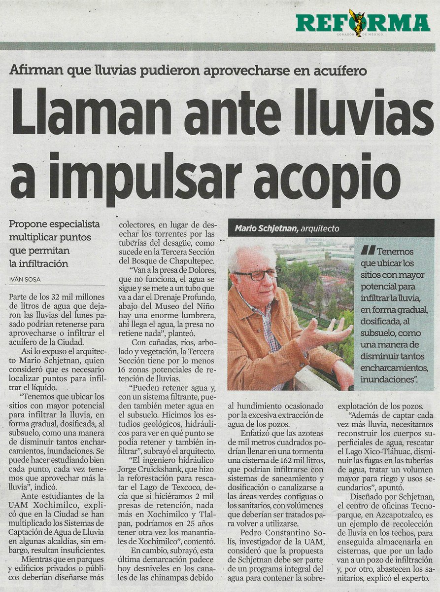 Parte de los 32 mil millones de litros de agua que dejaron las lluvias del lunes pasado podrían retenerse para aprovecharse o infiltrar el acuífero de la Ciudad.

reforma.com/aplicaciones/a…