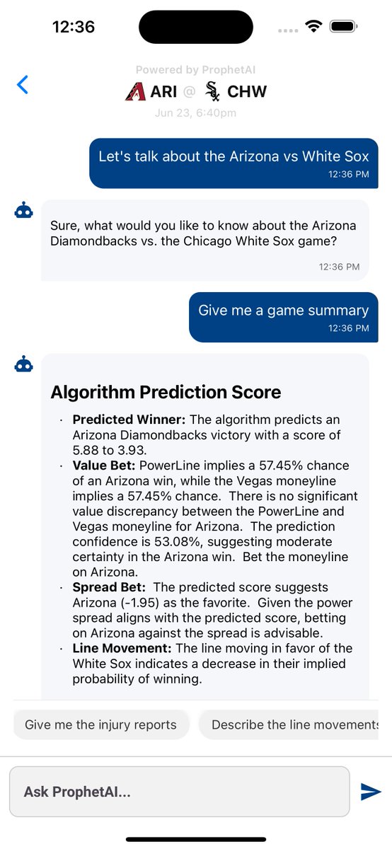 LineProphetLLC's tweet image. 📸 Some more sneak peak screenshots from #ProphetAI, coming to LineProphet.com and Line Prophet iOS this week!

💥 If you sign up at LineProphet.com/packages before it drops, you will get full access at no extra charge.

#AI #LineProphet #Model #Predictions #Plays