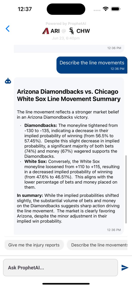 LineProphetLLC's tweet image. 📸 Some more sneak peak screenshots from #ProphetAI, coming to LineProphet.com and Line Prophet iOS this week!

💥 If you sign up at LineProphet.com/packages before it drops, you will get full access at no extra charge.

#AI #LineProphet #Model #Predictions #Plays