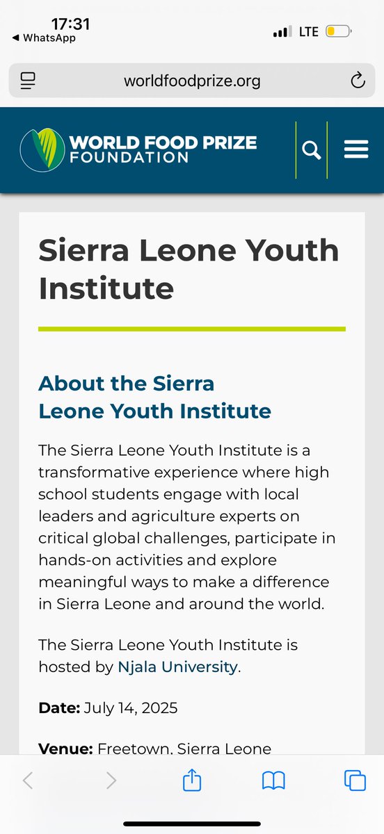 As part of our commitment to youth leadership and science-based food systems transformation through #FeedSalone, I’m proud to announce we will launch the #SierraLeoneYouthInstitute – a national initiative in partnership with Ministry of Basic and Senior Secondary Education and