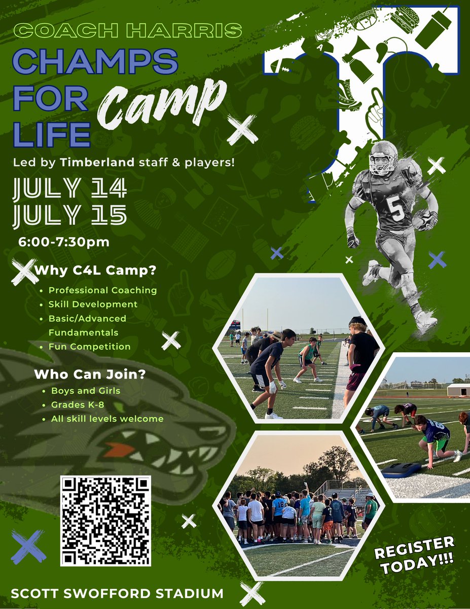 FootballTHS's tweet image. 🚨Register TODAY for our Youth Football Camp‼️ Grades K-8 | All Positions | Receive Hands On Instruction to develop into a CHAMPION FOR LIFE 💪 #LeadThePack 🐺 Link- gofan.co/event/3710961?…