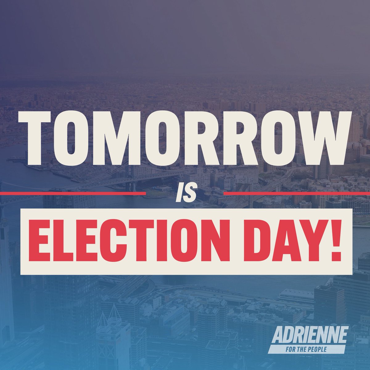 AdrienneEAdams's tweet image. Tomorrow is the big day! Make your plan and get any info you need at vote.nyc - and tomorrow is going to be HOT so make sure your voting plan includes staying hydrated and prepared for the heat! Let’s do this, New York! 🗳️